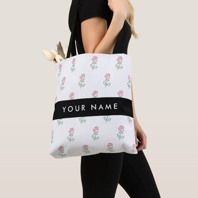 Röd ros, Mönster i Ro, ditt namn Tygkasse (Närbild)