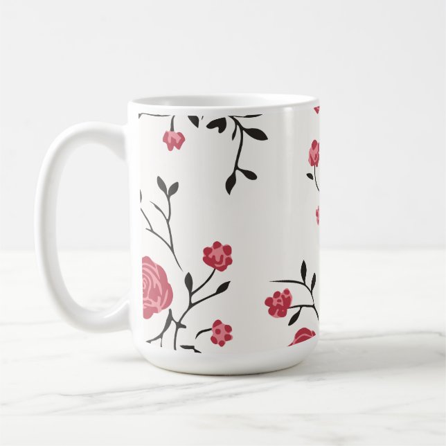 Röd ros mönster kaffemugg (Vänster)