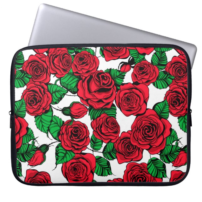Röd ros mönster laptop sleeve (Framsidan)