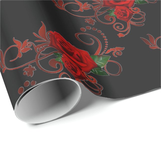 Röd ros Mönster Red and Black Wrapping Papper Presentpapper (Rullad Hörn)