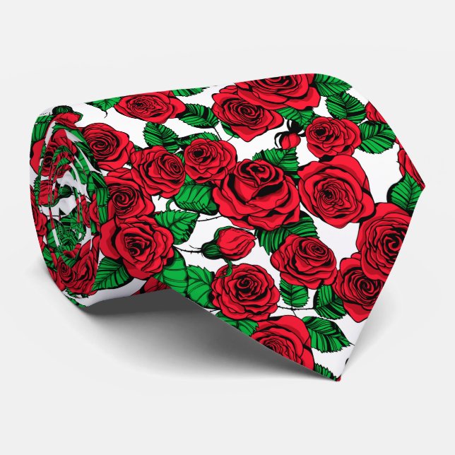 Röd ros mönster tie slips (Rullad)