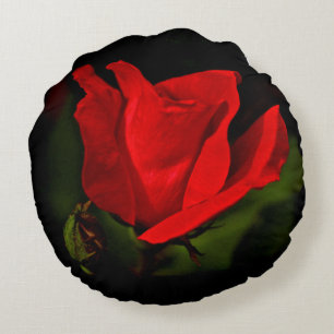 Röd ros - Mörk passion Rund Kudde