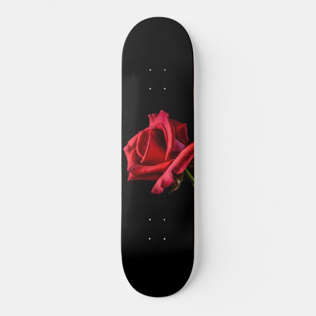Röd ros mot svart bakgrund mini skateboard bräda 18,5 cm (Framsida)