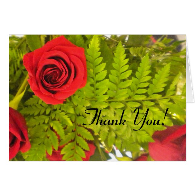 Röd ros N Fern - tackkort Hälsningskort (Framsidan Horizontal)