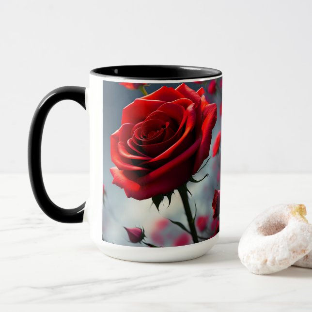 Röd ros och bufflar, kaffe Mugg (Med munk)