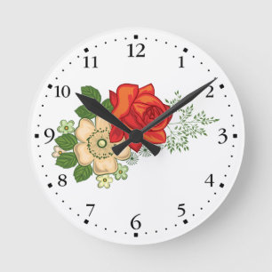 Röd ros och daisy Clockface 1 svart Rund Klocka