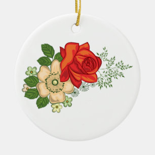Röd ros och Daisy Julgransprydnad Keramik