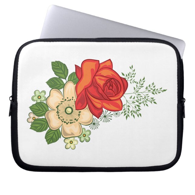 Röd ros och Daisy Laptop Sleeve (Framsidan)