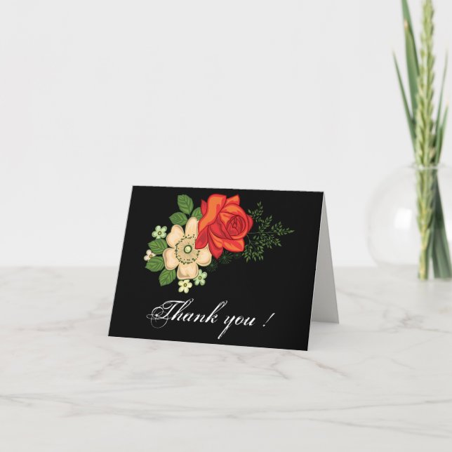 Röd ros och Daisy Tack, ditt kort Black (Framsida)