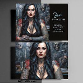 Röd ros och Döskallar är kvinnor som tattoartist Visitkort
