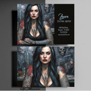 Röd ros och Döskallar är kvinnor som tattoartist Visitkort