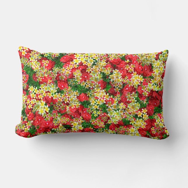 Röd ros och Frangipanis, Lumbar Cushion Lumbarkudde (Framsida)