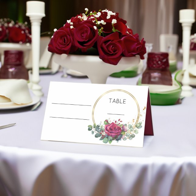 Röd ros och Guld Ringar Bröllop Bord Placeringskort (Wedding Table place card from my Red Rose and Eucalyptus Wedding Collection)