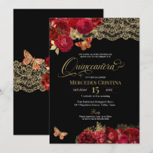 Röd ros och Guld Snöre Glam Butterfly Quinceañera