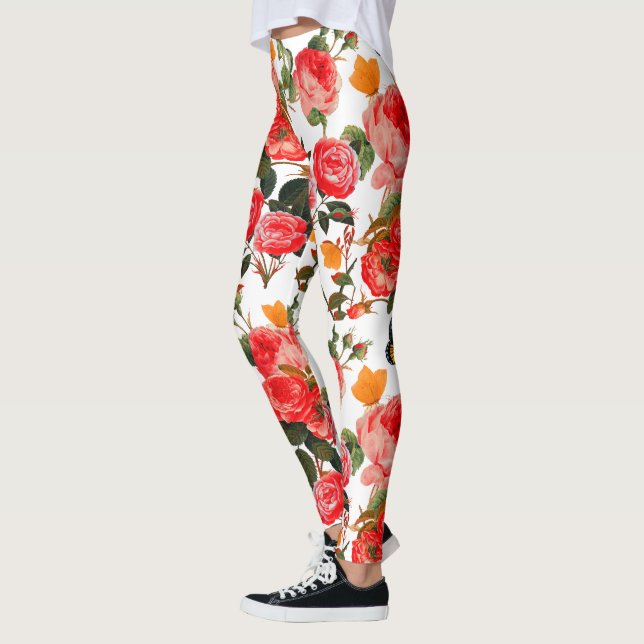 RÖD ROS OCH GULT BUTTERFLIES Vit Blommigt Leggings (Vänster)