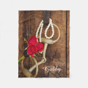 Röd ros och Horse Bit Land Western Fleecefilt