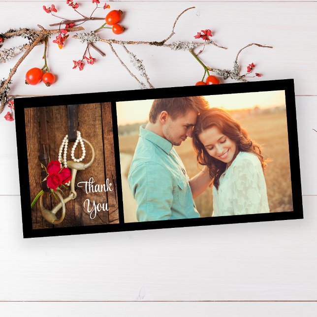 Röd ros och Horse Bit Westerna Bröllop Tack Kort (Skapare uppladdad)