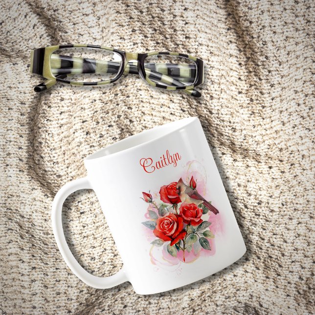 Röd ros och kardinal Personlig Kaffe Mugg (Skapare uppladdad)