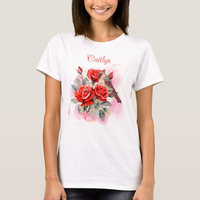 Röd ros och kardinal Personlig T Shirt (Framsida)