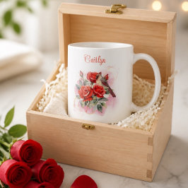 Röd ros och kardinalpersonlig kaffemug kaffemugg