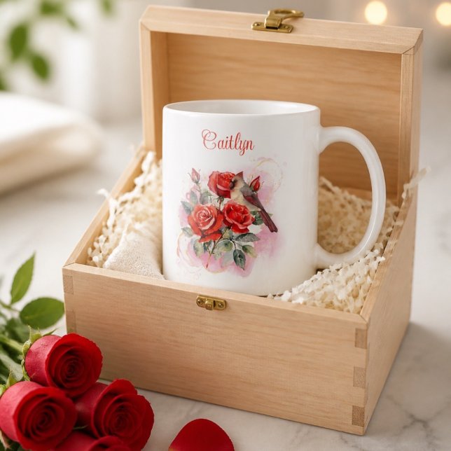 Röd ros och kardinalpersonlig kaffemug kaffemugg (Skapare uppladdad)
