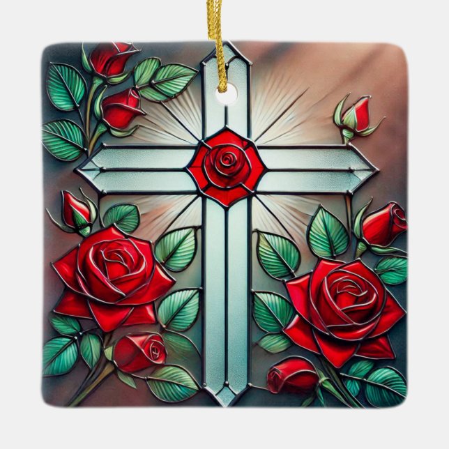 Röd ros och Kor Ornament Suncatcher (Framsida)