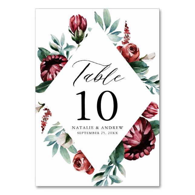 Röd ros och Lila Blommigt Ram Bröllop Bordsnummer (Framsidan)