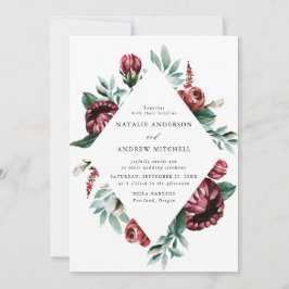 Röd ros och Lila Blommigt Ram Bröllop Inbjudningar