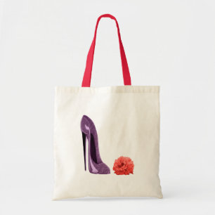 Röd ros och lilastiletten skor hänger lös tygkasse