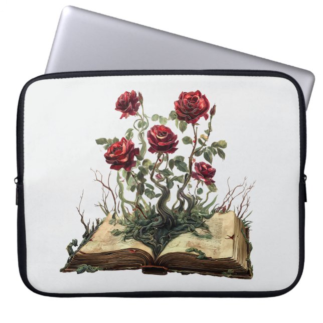 Röd ros och öppna Bok Laptop Fodral (Framsidan)