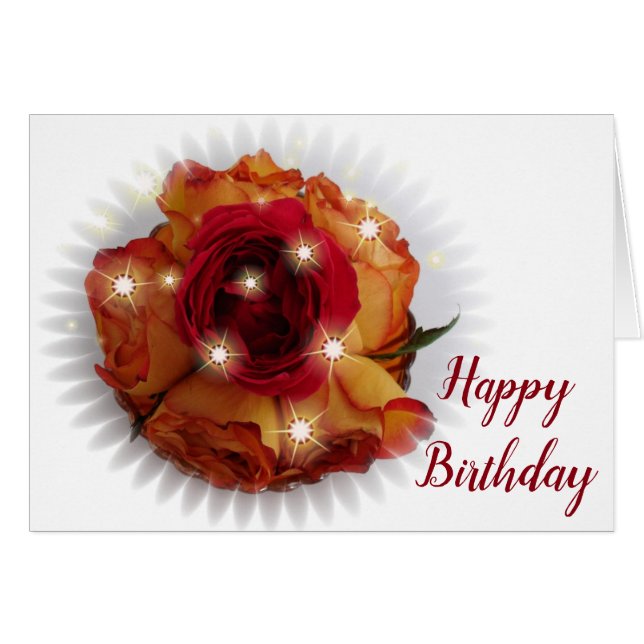 Röd ros och orange och gula rosor hälsningskort (Framsidan Horizontal)