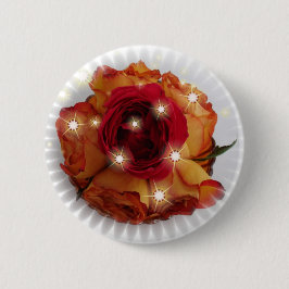 Röd ros och orange och gula rosor knapp