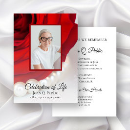 Röd ros och Pearls Firande av Life Funeral Inbjudningar