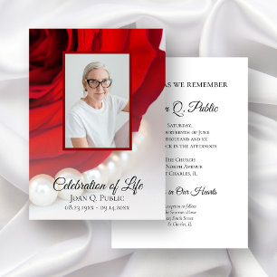 Röd ros och Pearls Firande av Life Funeral Inbjudningar