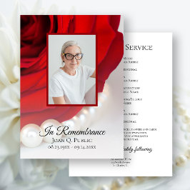 Röd ros och Pearls Funeral Memorial Service Program