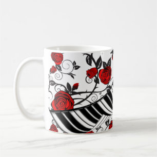 Röd ros och piano nycklar, öga fångst! kaffemugg
