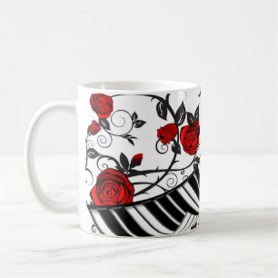 Röd ros och piano nycklar, öga fångst! kaffemugg