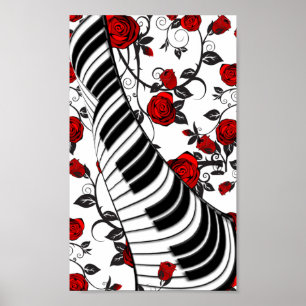 Röd ros och piano nycklar, öga fångst! poster