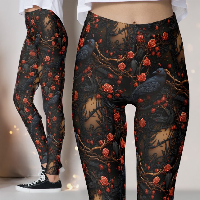 Röd ros och Ravens gotiic Alternative Blommigt Leggings (Skapare uppladdad)