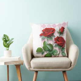 Röd ros och Rosa och vit diamant Mönster Kudde