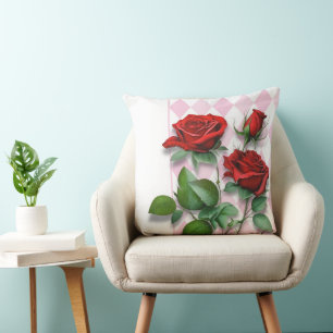 Röd ros och Rosa och vit diamant Mönster Kudde