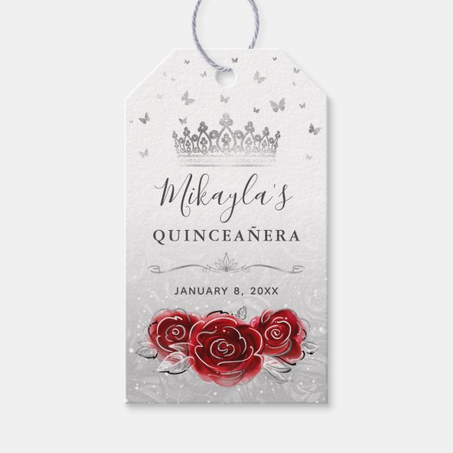 Röd Ros och Silverkrona Tacksamhetspresent Presentetikett (Framsidan)