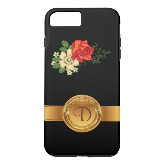 Röd ros och tusenskönas guldmonogramnamn Case-Mate iPhone skal (Baksida)