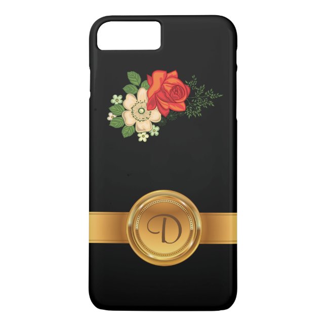 Röd ros och tusenskönas guldmonogramnamn Case-Mate iPhone skal (Baksida)