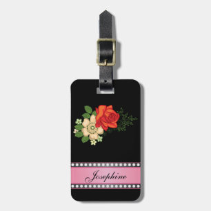Röd ros och tusenskönor Rosa Personligt namn Bagagebricka