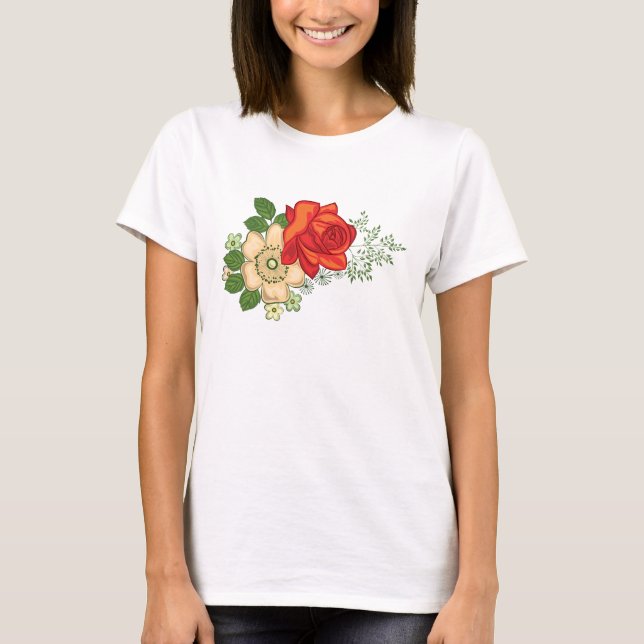 Röd ros och tusenskönor tee shirt (Framsida)