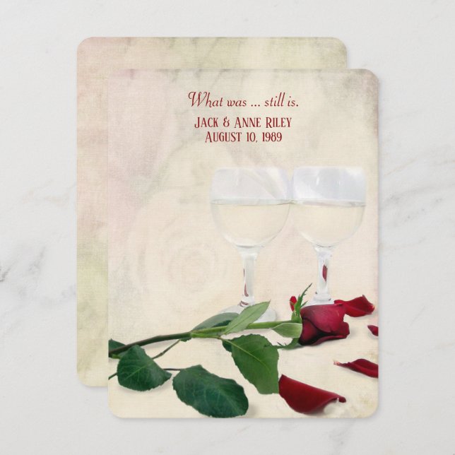 röd ros och vin årsdagskalas inbjudningar (Fram/baksida)