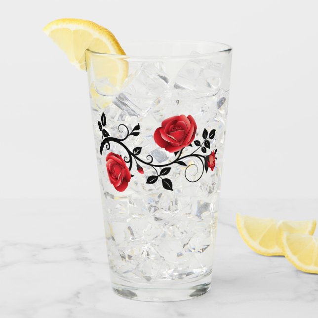 Röd ros och vinglas glaskopp (Framsida Ice)