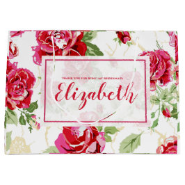 Röd ros och vit klassisk tryckt stor presentpåse