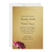 Röd ros om Guld bröllopsinbjudan